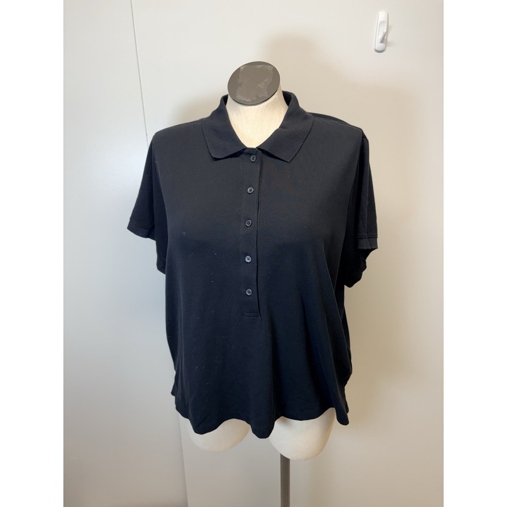 Athleta Pique Short Sleeve Polo Top- Black-‎ 2x NWOT